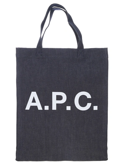 Shop Apc A.p.c. Logo Print Tote Bag In Blue