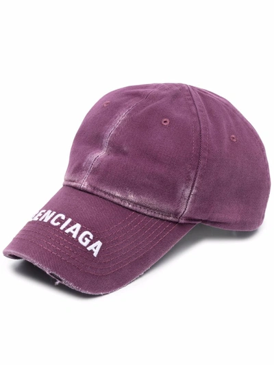 Shop Balenciaga Logo-print Distressed Finish Cap In Violett