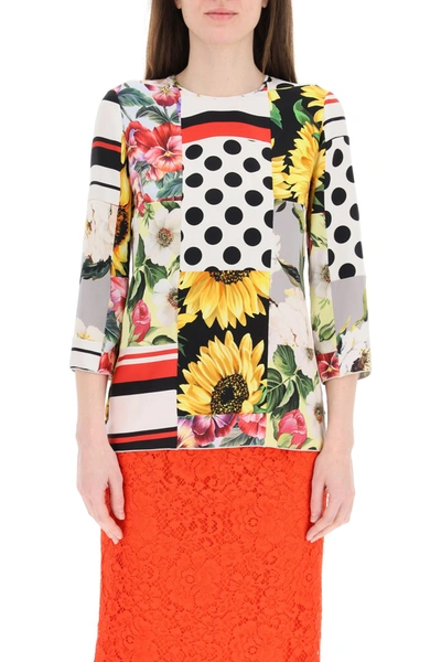 Shop Dolce & Gabbana Patchwork Blouse In Mixed Colours