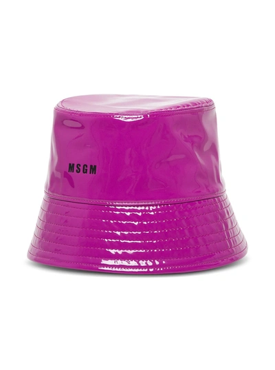 Shop Msgm Micro Logo Wide Brim Bucket Hat In Pink