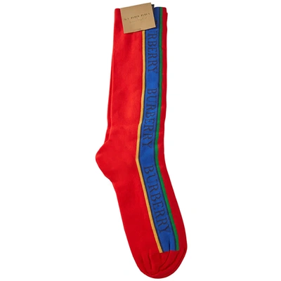 Shop Burberry Logo Technical Knit Socks In Military Red