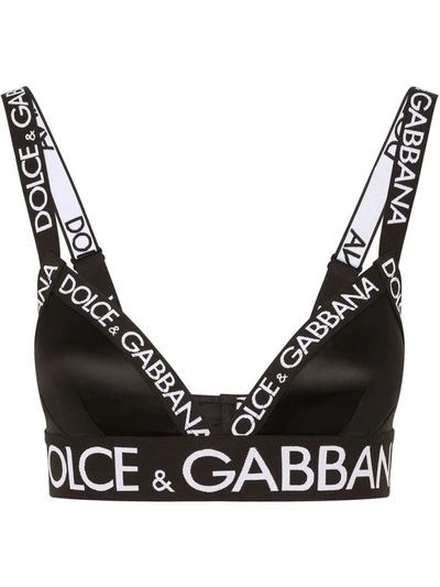 Shop Dolce & Gabbana Branded-elastic Triangle Bra In Black