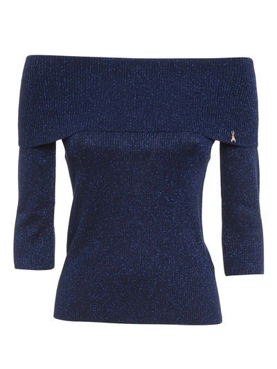 Shop Patrizia Pepe Bardot Neckline Sweater In Blue