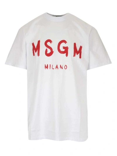 Shop Msgm Logo T-shirt In White And Red