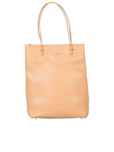 Shop Furla Essential M Leather Bag In Beige