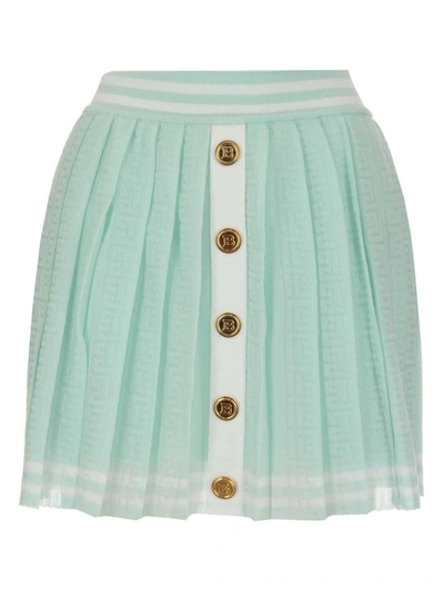 Shop Balmain Monogram Skirt In Light Green