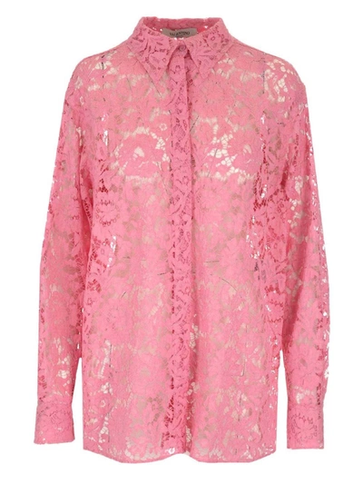 Shop Valentino Heavy Lace Shirt In Pink