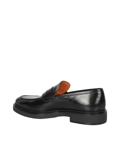 Shop Santoni Penny Leather Loafers In Black