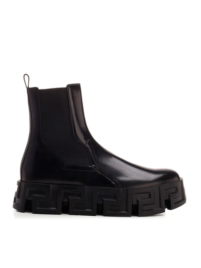 Shop Versace Greca Labyrinth Chelsea Boots In Black