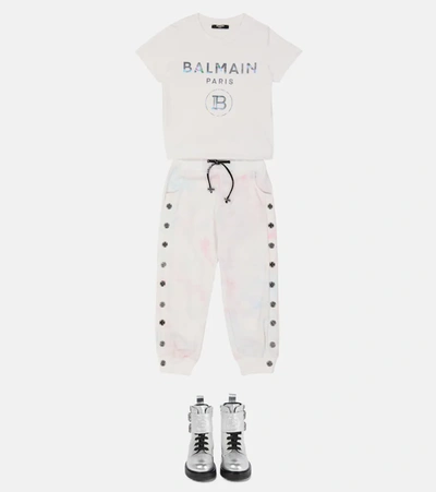 Shop Balmain Tie-dye Cotton Sweatpants In White