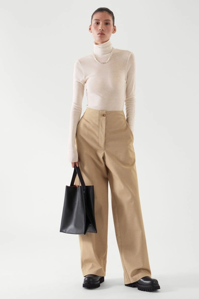 Cos Slim-fit Merino Wool Turtleneck Top In White