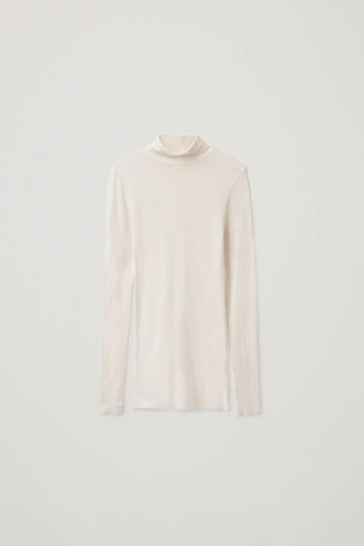 Cos Slim-fit Merino Wool Turtleneck Top In White | ModeSens