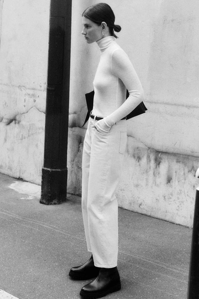 Cos Slim-fit Merino Wool Turtleneck Top In White