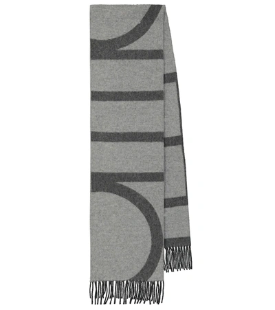 Shop Totême Striped Wool Scarf In Grey