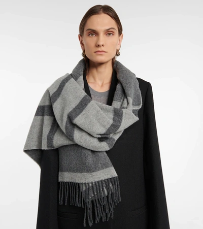 Shop Totême Striped Wool Scarf In Grey