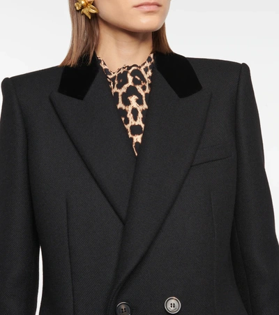 Saint Laurent Wool Blend Gabardine Long Coat In Noir
