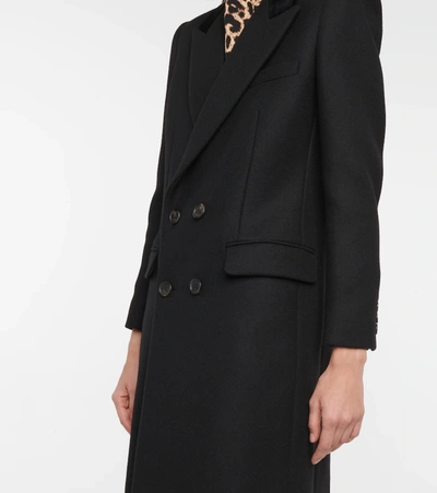 Saint Laurent Wool Blend Gabardine Long Coat In Noir