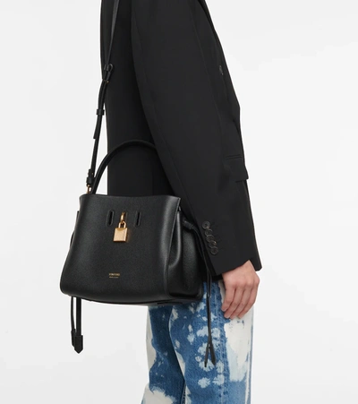 Shop Tom Ford Padlock Small Leather Tote In Black