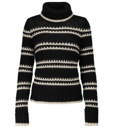 Shop Saint Laurent Striped Wool-blend Turtleneck Sweater In Noir/naturel