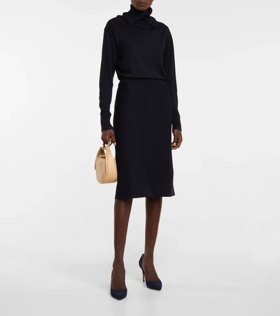 Shop Dorothee Schumacher Essential Ease Wool And Silk Midi Dress In Blue