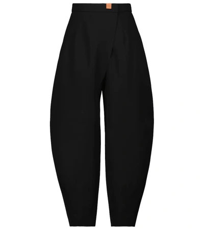 Shop Loewe High-rise Wool Carrot Pants In Black