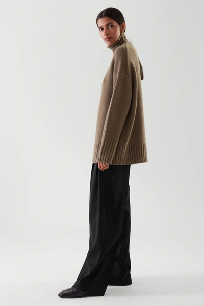 Cos Cashmere Funnel Neck Jumper In Brown