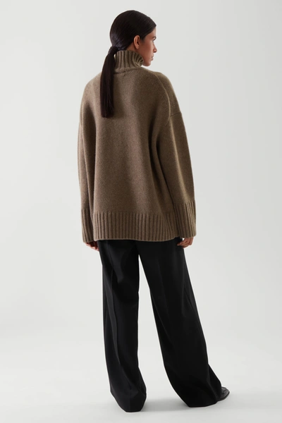 Cos Cashmere Funnel Neck Jumper In Brown