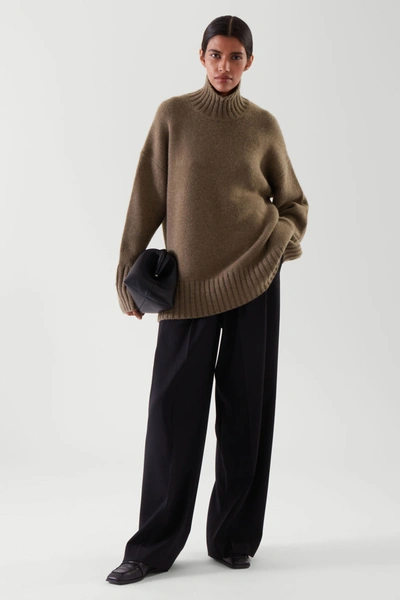 Cos Cashmere Funnel Neck Jumper In Brown