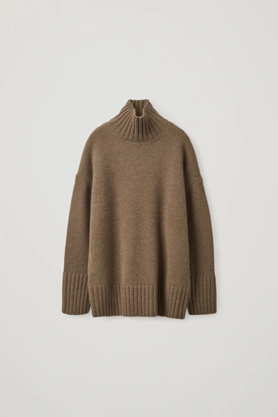Cos Cashmere Funnel Neck Jumper In Brown