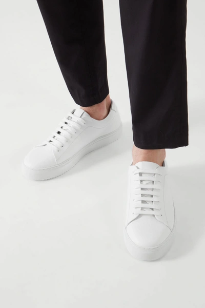 Cos Leather Lace-up Trainers In White | ModeSens