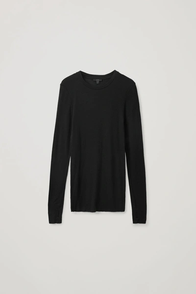 Cos Crew-neck Merino Wool Top In Black