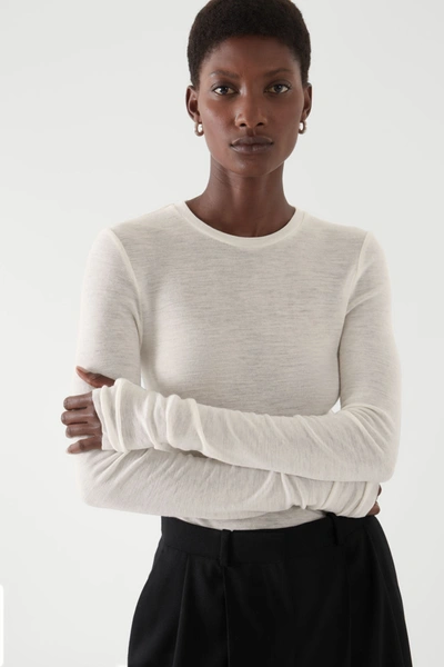 Cos Crew-neck Merino Wool Top In White