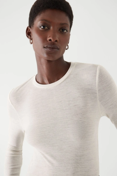Cos Crew-neck Merino Wool Top In White