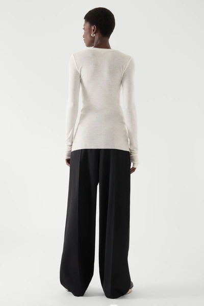 Cos Crew-neck Merino Wool Top In White