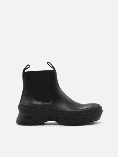 Shop Jil Sander Leather Ankle Boots With Vibram Rubber In Black