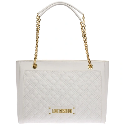 Shop Love Moschino Logo Plaque Shoulder Bag In White