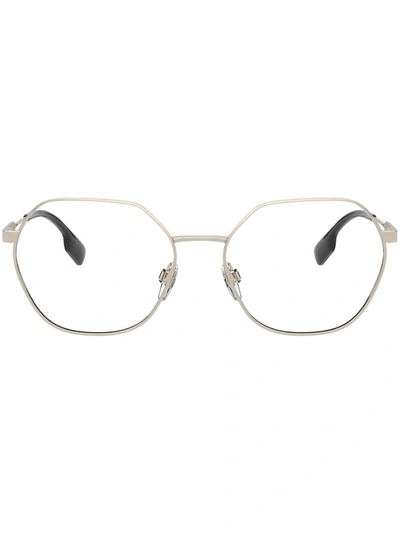 Shop Burberry Eyewear Erin Check-trim Glasses In Gold