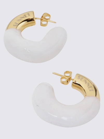 Shop Sunnei Logo Engraved Hoop Earrings In White