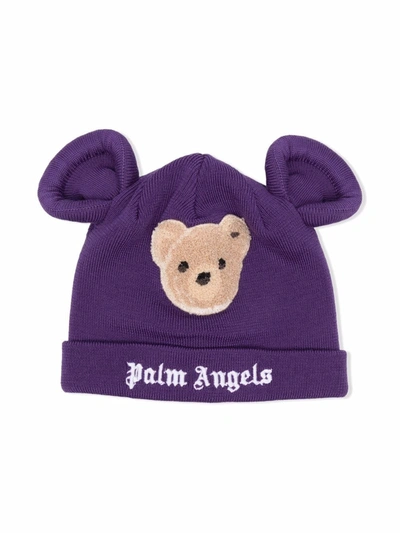 Shop Palm Angels Bear-motif Beanie In Purple