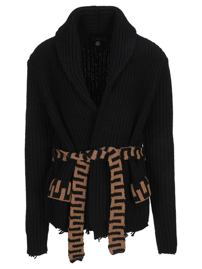 Shop Alanui Belted Knit Cardigan In Black