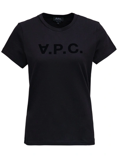 Shop Apc Black Cotton T-shirt With Logo