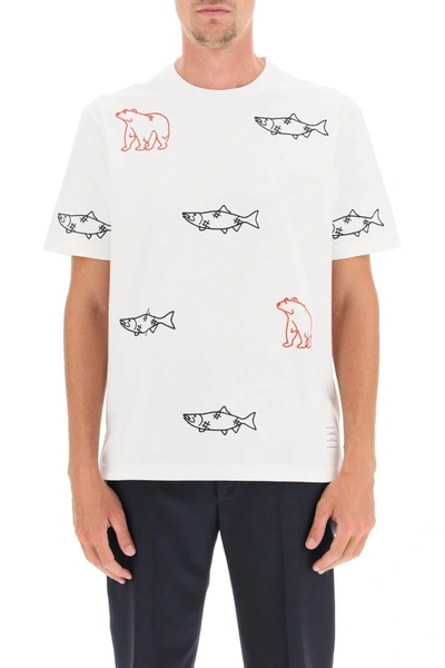 Shop Thom Browne Bear And Salmon Embroidered T-shirt In Mixed Colours