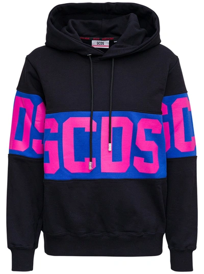 Shop Gcds Black Jersey Hoodie With Logo Print