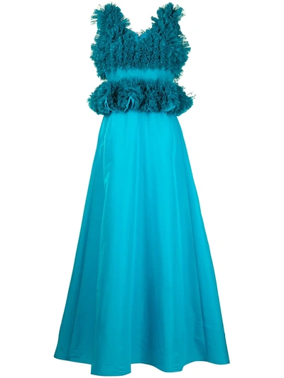 Shop Greta Constantine Ruffle-detail Sleeveless Gown In Blue