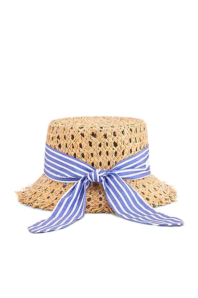 Shop Miu Miu Straw Ribbon Hat In Naturale & Celeste