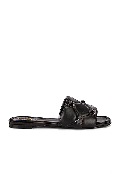 Shop Valentino Roman Stud Slides In Nero