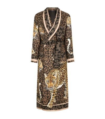 Shop Dolce & Gabbana Silk Leopard Print Robe In Multi