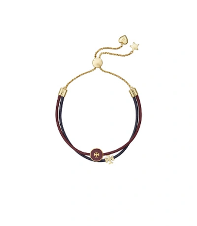 Shop Tory Burch Kira Enamel Slider Bracelet In Tory Gold / Divine Burgundy / Tory Navy