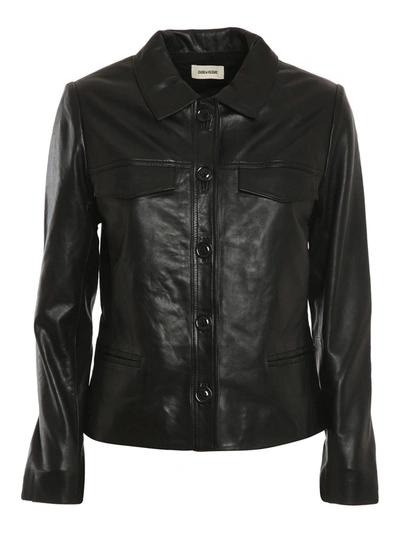 Zadig & Voltaire Liam Leather Button-up Jacket In Black
