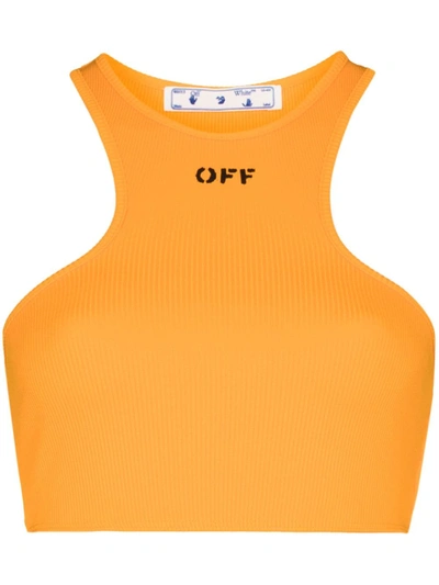 Shop Off-white Logo-print Cropped Tank Top In Orange